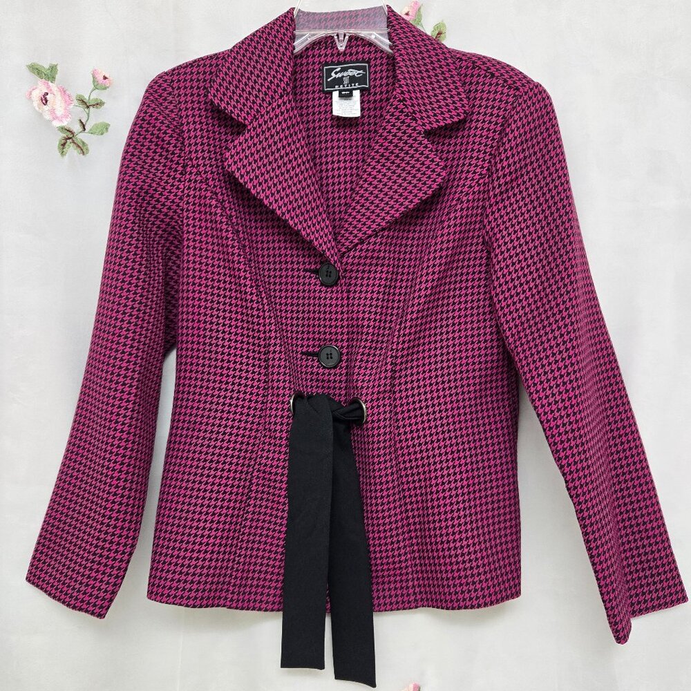 Sweet Suit Petite* Fuchsia & Black* Classic Houndstooth Weave Blazer* Size: 8P - Picture 5 of 7